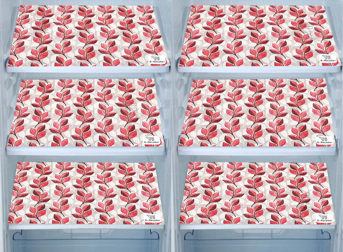 Set of 6 Pcs. Multipurpose Mats/Fridge Mats/Refrigerator Drawer Mats (Material-PP, Color- RED baby leaf Size-17.5X11.5 Inches) from G DECOR