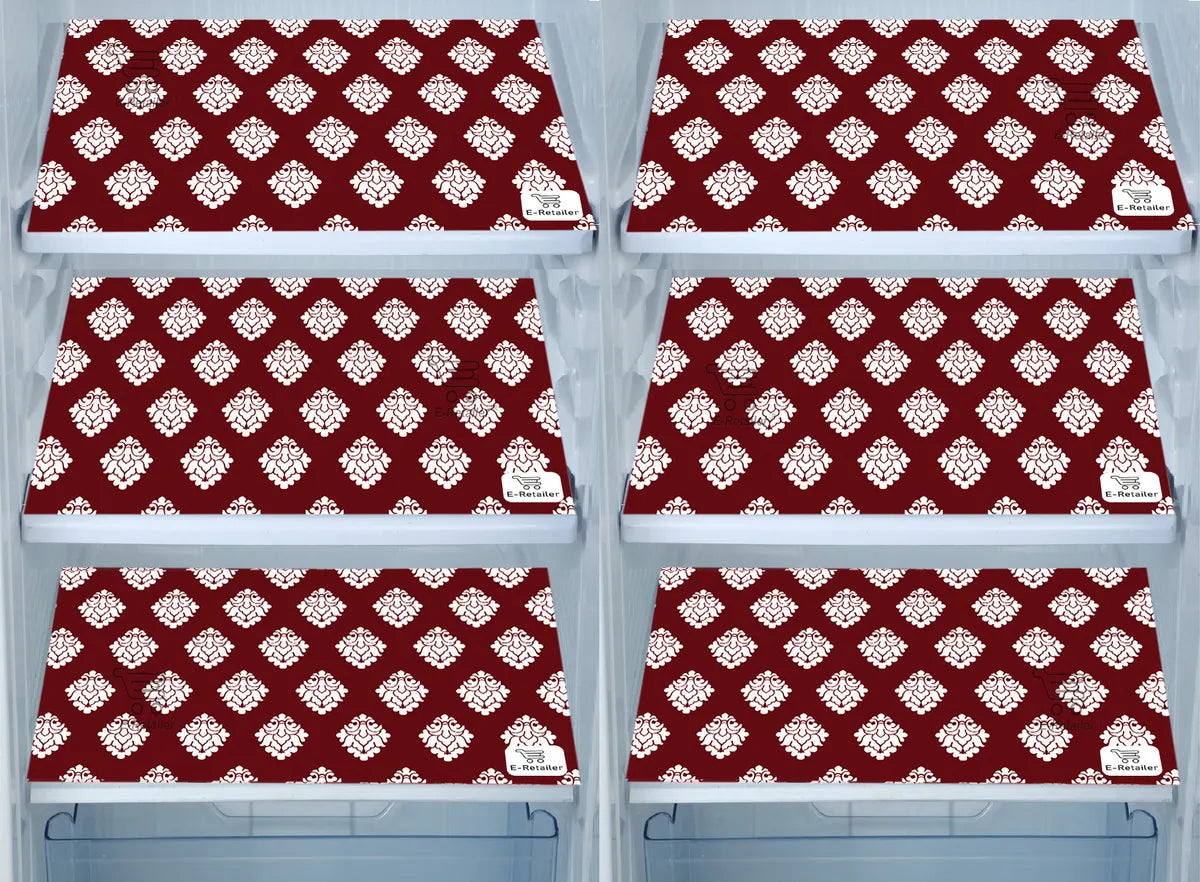 Set of 6 Pcs. Multipurpose Mats/Fridge Mats/Refrigerator Drawer Mats (Material-PP, Color- RED DAMAS  , Size-17.5X11.5 Inches) from G DECOR