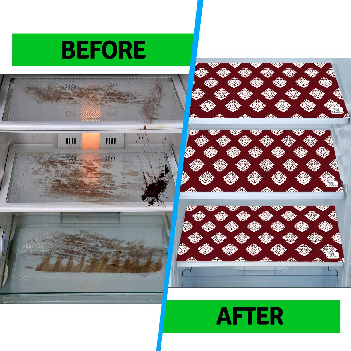 Set of 6 Pcs. Multipurpose Mats/Fridge Mats/Refrigerator Drawer Mats (Material-PP, Color- RED DAMAS  , Size-17.5X11.5 Inches) from G DECOR