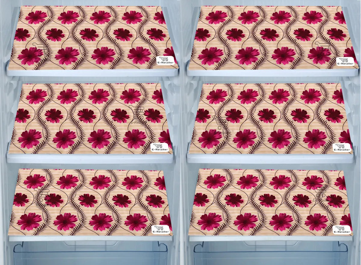 Set of 6 Pcs. Multipurpose Mats/Fridge Mats/Refrigerator Drawer Mats (Material-PP, Color- WINE GOLDEN FLOWER , Size-17.5X11.5 Inches) from G DECOR