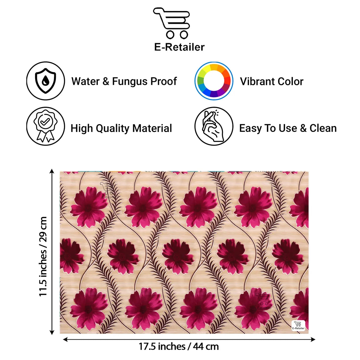 Set of 6 Pcs. Multipurpose Mats/Fridge Mats/Refrigerator Drawer Mats (Material-PP, Color- WINE GOLDEN FLOWER , Size-17.5X11.5 Inches) from G DECOR