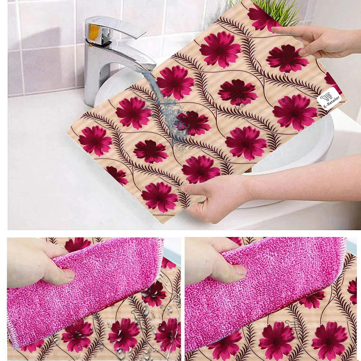 Set of 6 Pcs. Multipurpose Mats/Fridge Mats/Refrigerator Drawer Mats (Material-PP, Color- WINE GOLDEN FLOWER , Size-17.5X11.5 Inches) from G DECOR