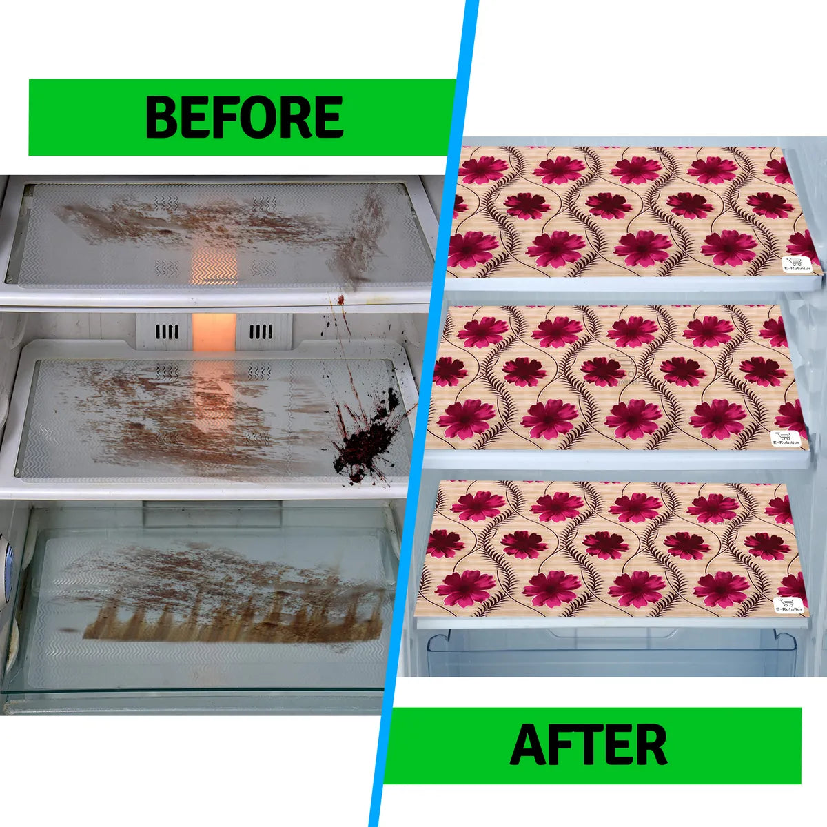 Set of 6 Pcs. Multipurpose Mats/Fridge Mats/Refrigerator Drawer Mats (Material-PP, Color- WINE GOLDEN FLOWER , Size-17.5X11.5 Inches) from G DECOR