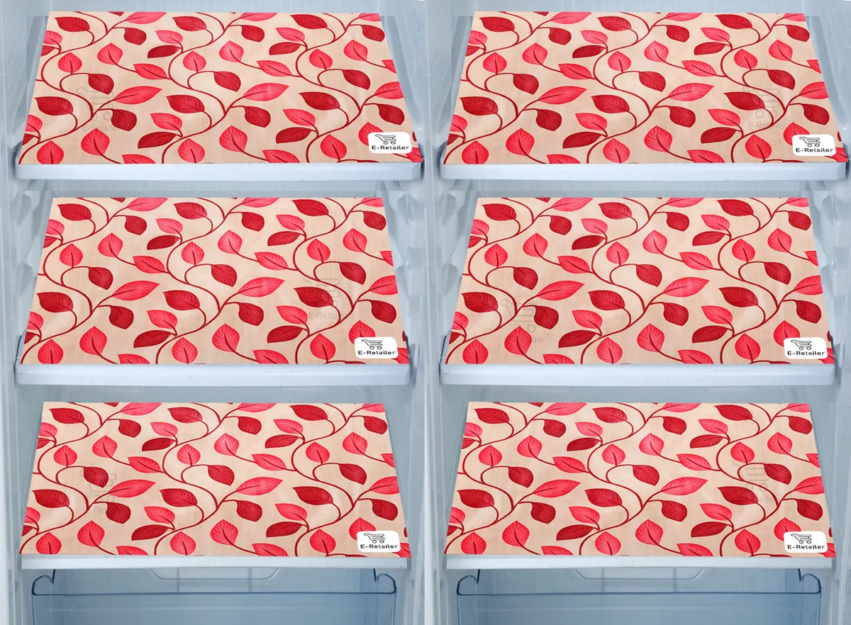 Set of 6 Pcs. Multipurpose Mats/Fridge Mats/Refrigerator Drawer Mats (Material-PP, Color- RED LEAF , Size-17.5X11.5 Inches) from G DECOR