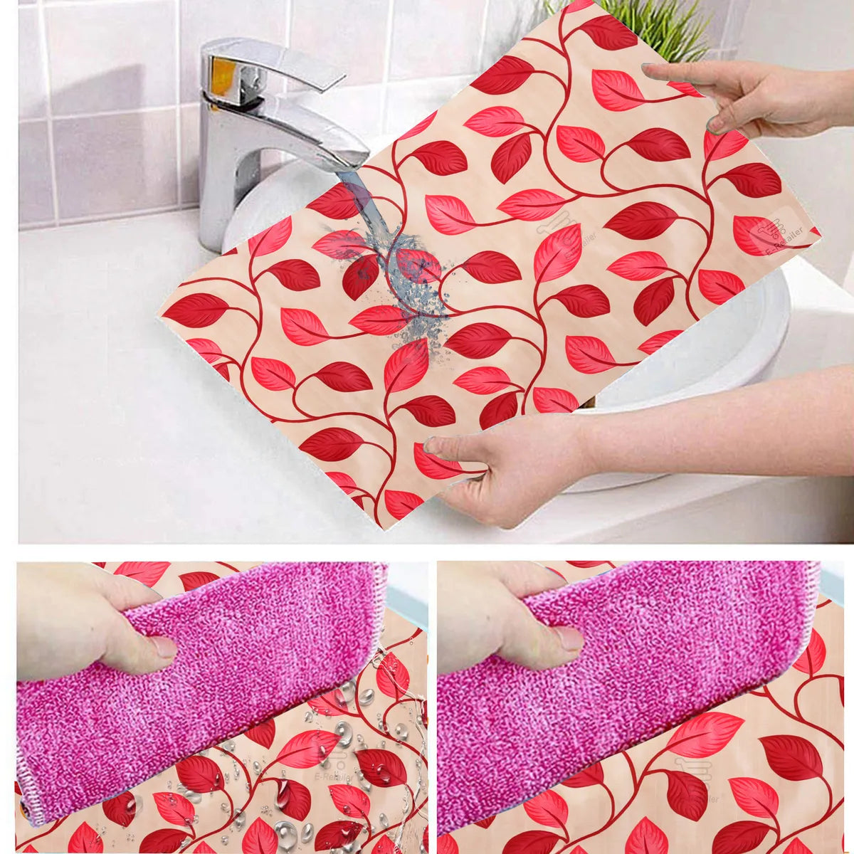 Set of 6 Pcs. Multipurpose Mats/Fridge Mats/Refrigerator Drawer Mats (Material-PP, Color- RED LEAF , Size-17.5X11.5 Inches) from G DECOR