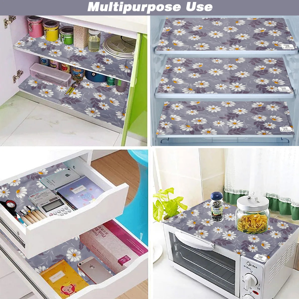 Set of 6 Pcs. Multipurpose Mats/Fridge Mats/Refrigerator Drawer Mats (Material-PP, Color-GREY, Size-17.5X11.5 Inches) from G DECOR