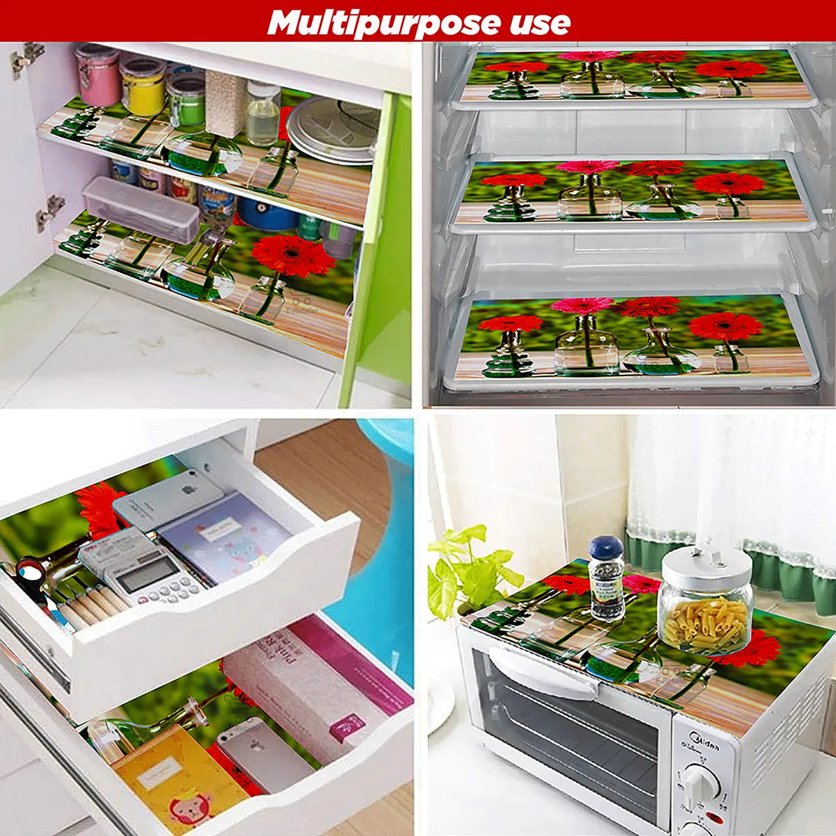 Set of 6 Pcs. Multipurpose Mats/Fridge Mats/Refrigerator Drawer Mats (Material-PP, Color-Red, Size-17.5X11.5 Inches) from G DECOR
