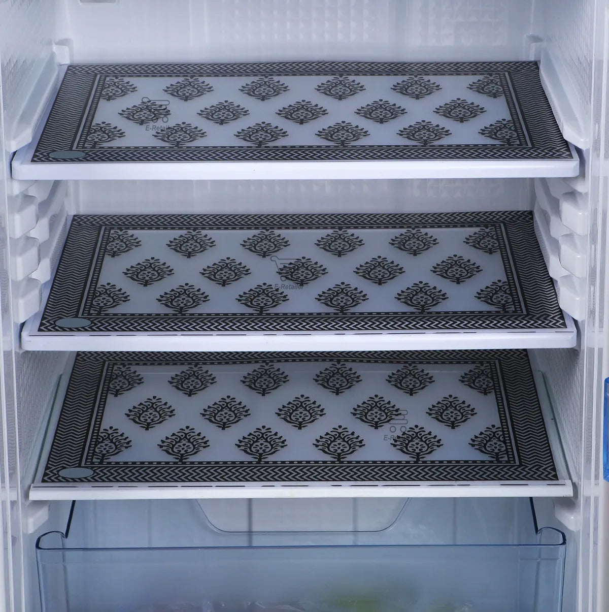 Set of 6 Pcs. Multipurpose Mats/Fridge Mats/Refrigerator Drawer Mats (Material-PP, Color- BLACK DAMAS  , Size-17.5X11.5 Inches) from G DECOR