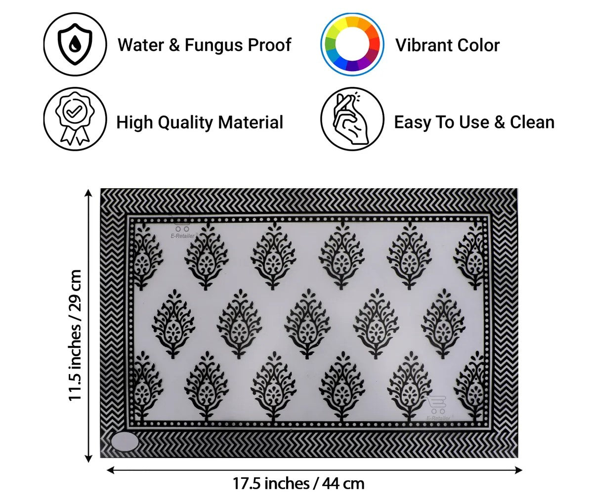 Set of 6 Pcs. Multipurpose Mats/Fridge Mats/Refrigerator Drawer Mats (Material-PP, Color- BLACK DAMAS  , Size-17.5X11.5 Inches) from G DECOR