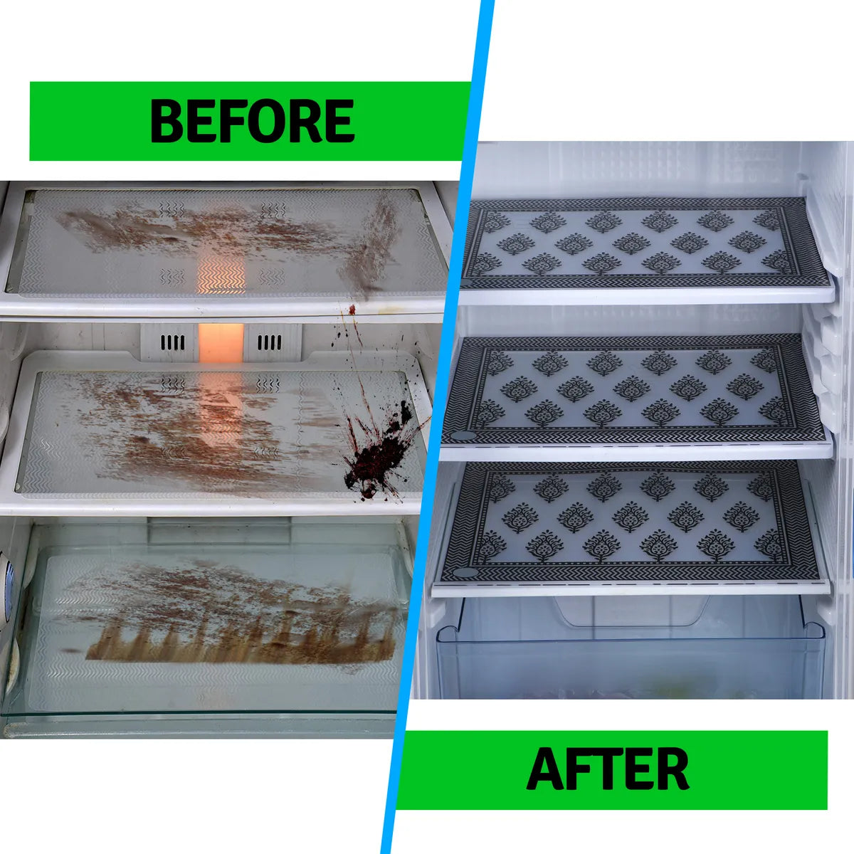 Set of 6 Pcs. Multipurpose Mats/Fridge Mats/Refrigerator Drawer Mats (Material-PP, Color- BLACK DAMAS  , Size-17.5X11.5 Inches) from G DECOR
