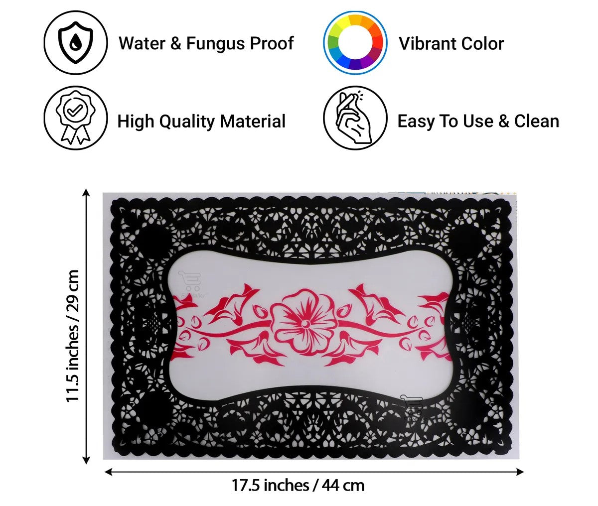 Set of 6 Pcs. Multipurpose Mats/Fridge Mats/Refrigerator Drawer Mats (Material-PP, Color- BLACK RED TABLE , Size-17.5X11.5 Inches) from G DECOR
