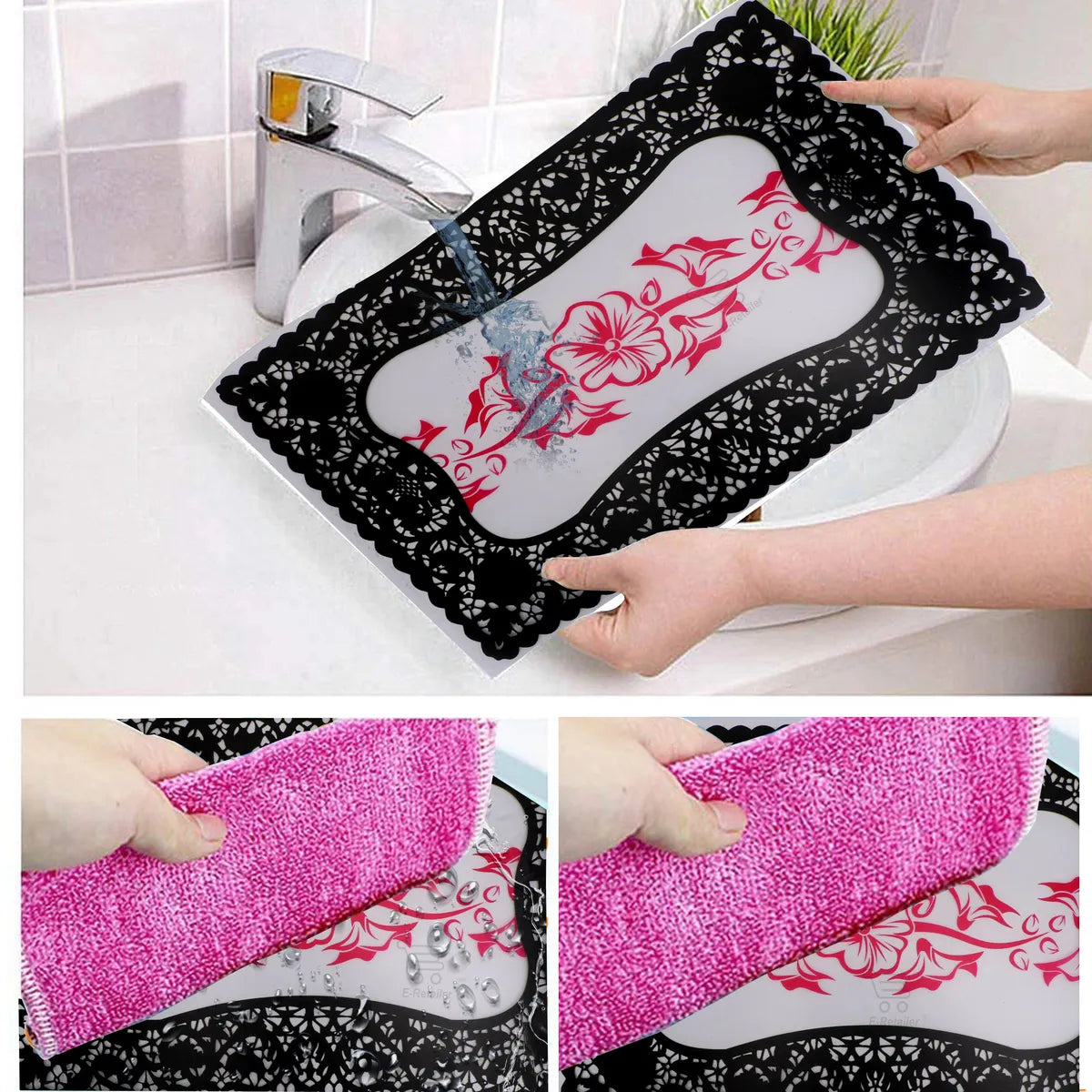 Set of 6 Pcs. Multipurpose Mats/Fridge Mats/Refrigerator Drawer Mats (Material-PP, Color- BLACK RED TABLE , Size-17.5X11.5 Inches) from G DECOR