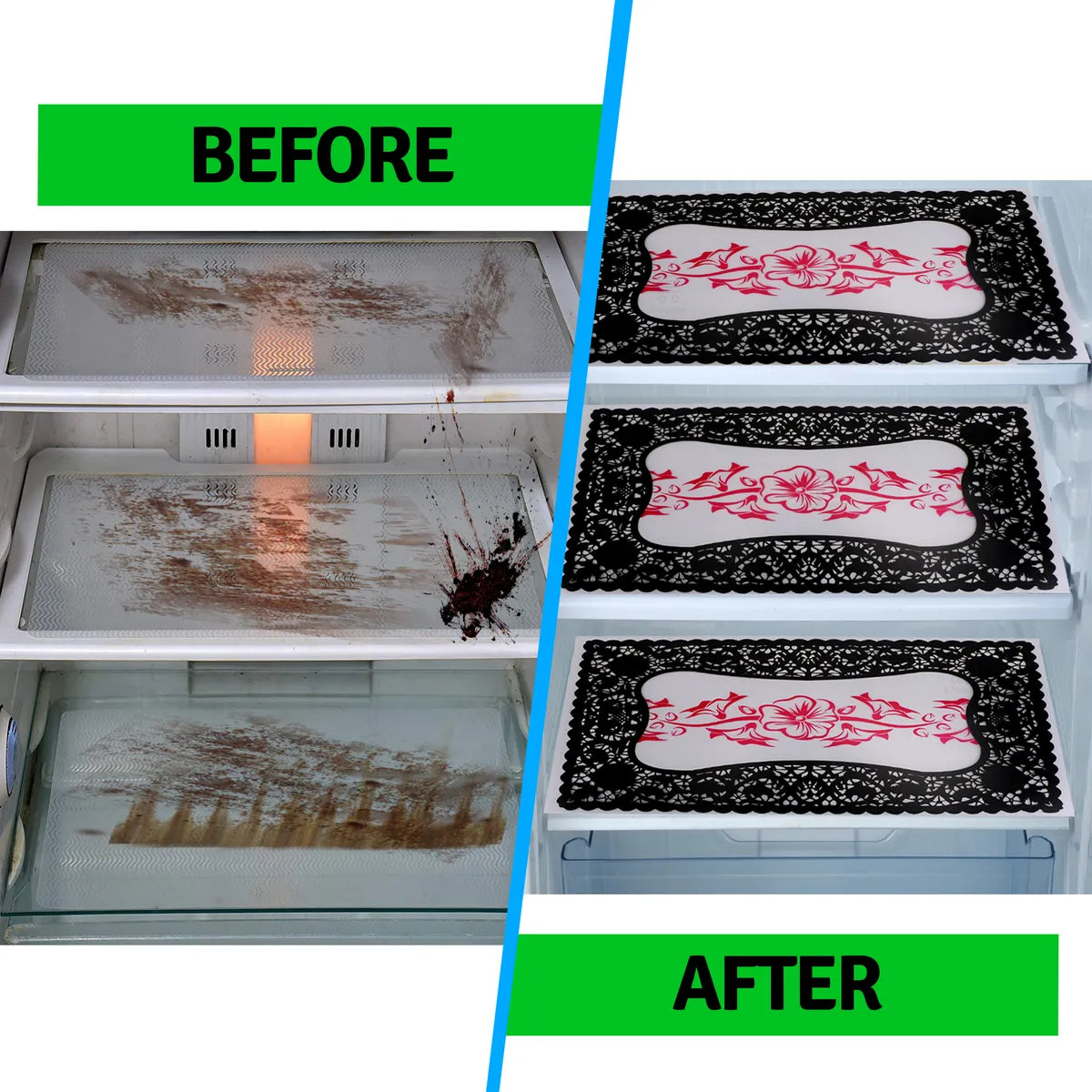 Set of 6 Pcs. Multipurpose Mats/Fridge Mats/Refrigerator Drawer Mats (Material-PP, Color- BLACK RED TABLE , Size-17.5X11.5 Inches) from G DECOR
