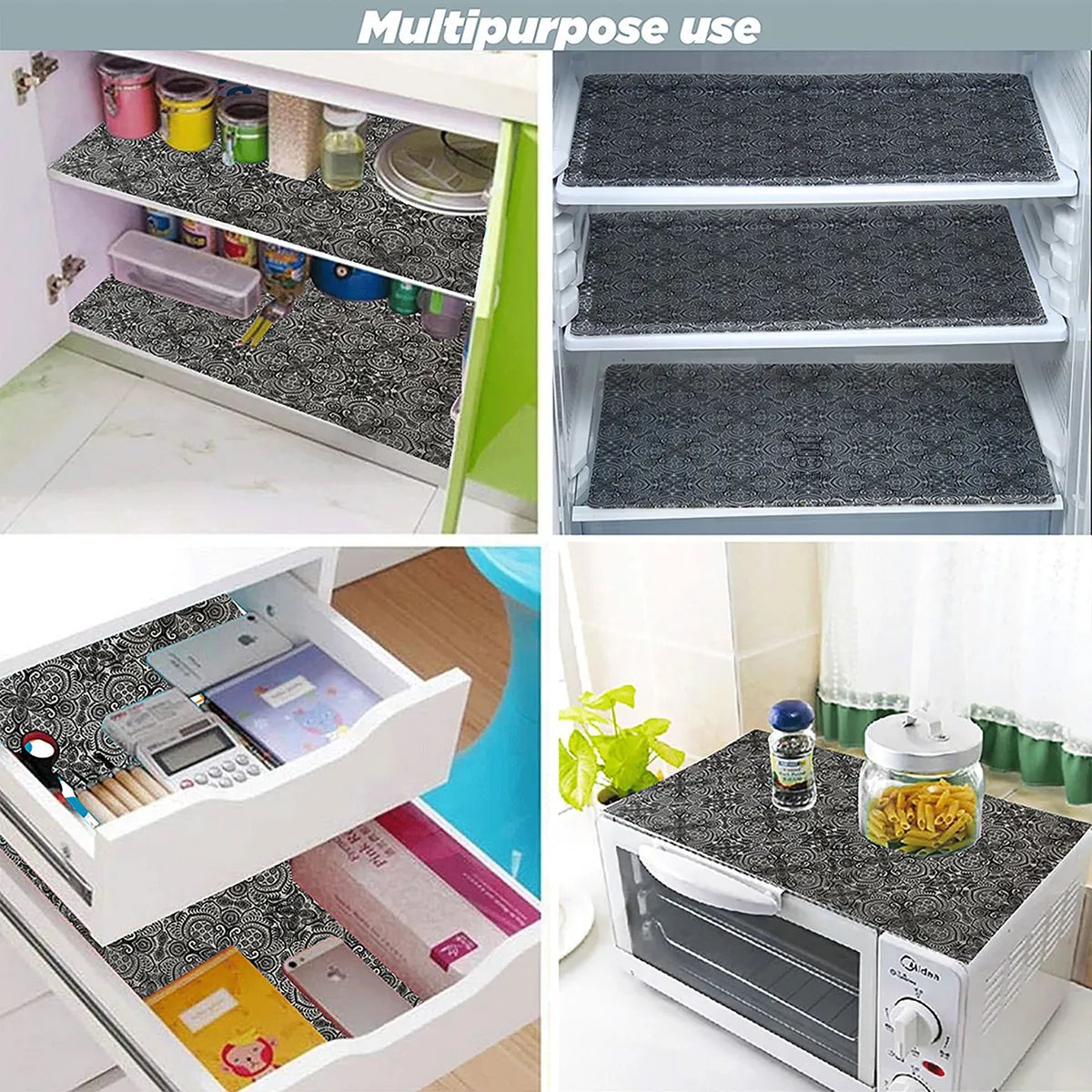 Set of 6 Pcs. Multipurpose Mats/Fridge Mats/Refrigerator Drawer Mats (Material-PP, Color- BLACK ALLOVER  , Size-17.5X11.5 Inches) from G DECOR