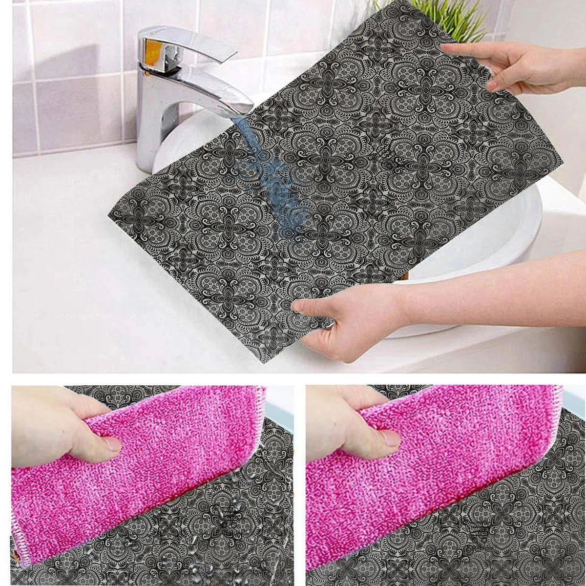Set of 6 Pcs. Multipurpose Mats/Fridge Mats/Refrigerator Drawer Mats (Material-PP, Color- BLACK ALLOVER  , Size-17.5X11.5 Inches) from G DECOR