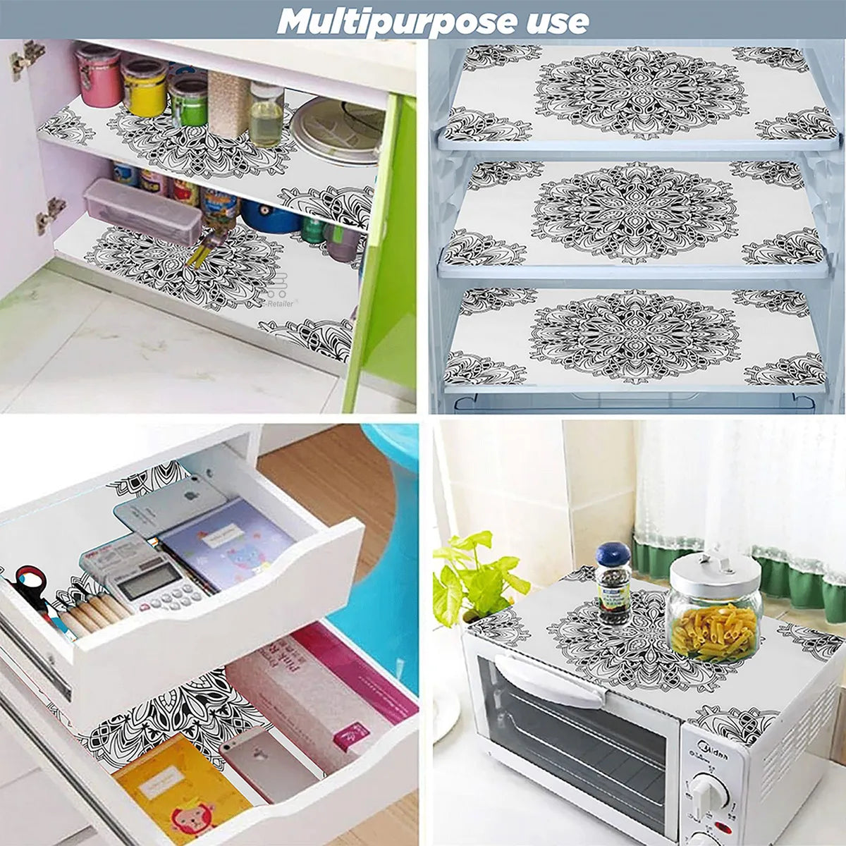 Set of 6 Pcs. Multipurpose Mats/Fridge Mats/Refrigerator Drawer Mats (Material-PP, Color- BLACK TRANSPARENT RANGOLI  , Size-17.5X11.5 Inches) from G DECOR