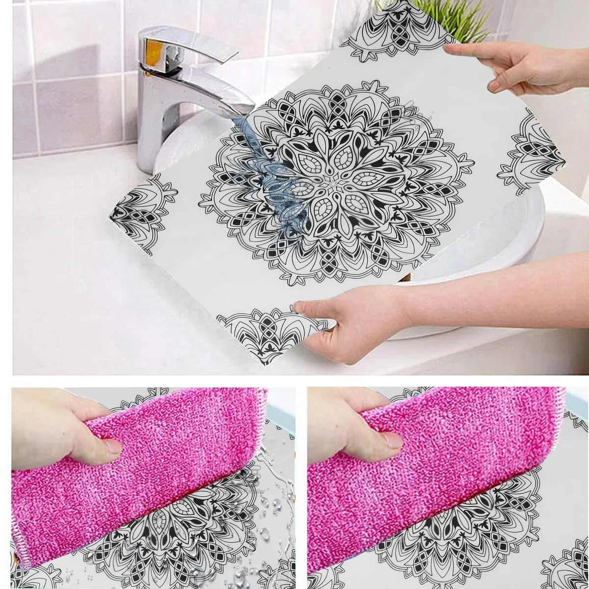 Set of 6 Pcs. Multipurpose Mats/Fridge Mats/Refrigerator Drawer Mats (Material-PP, Color- BLACK TRANSPARENT RANGOLI  , Size-17.5X11.5 Inches) from G DECOR