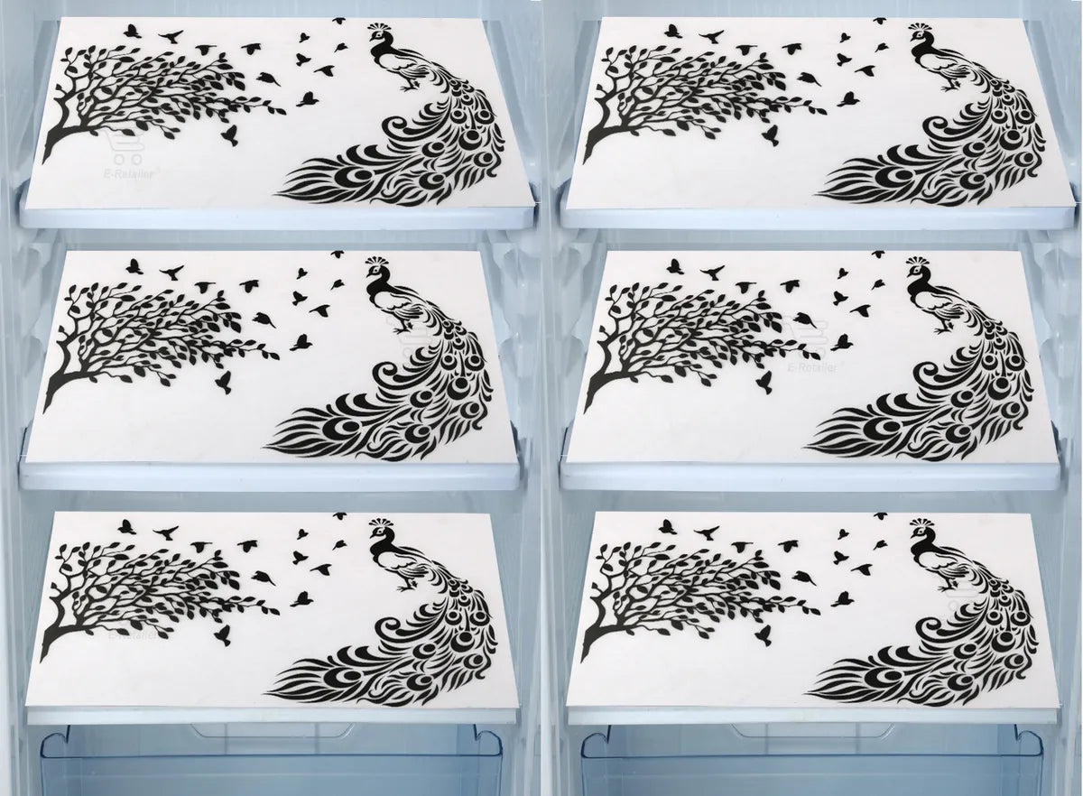 Set of 6 Pcs. Multipurpose Mats/Fridge Mats/Refrigerator Drawer Mats (Material-PP, Color- BLACK PEACOCK , Size-17.5X11.5 Inches) from G DECOR