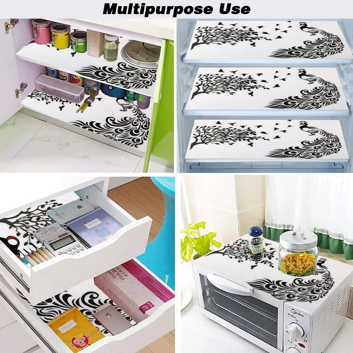 Set of 6 Pcs. Multipurpose Mats/Fridge Mats/Refrigerator Drawer Mats (Material-PP, Color- BLACK PEACOCK , Size-17.5X11.5 Inches) from G DECOR