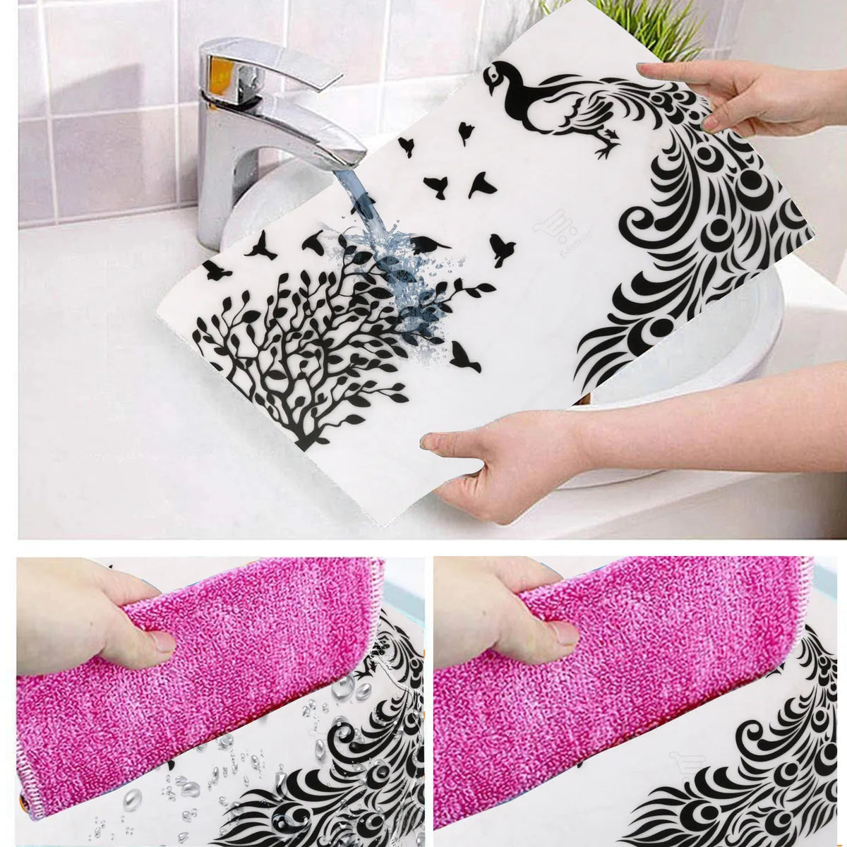 Set of 6 Pcs. Multipurpose Mats/Fridge Mats/Refrigerator Drawer Mats (Material-PP, Color- BLACK PEACOCK , Size-17.5X11.5 Inches) from G DECOR