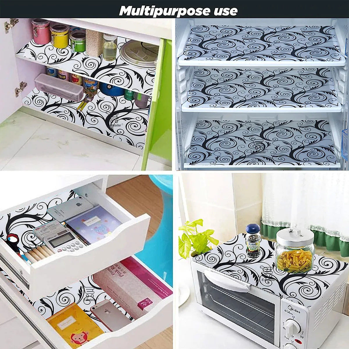 Set of 6 Pcs. Multipurpose Mats/Fridge Mats/Refrigerator Drawer Mats (Material-PP, Color- BLACK MIX  , Size-17.5X11.5 Inches) from G DECOR