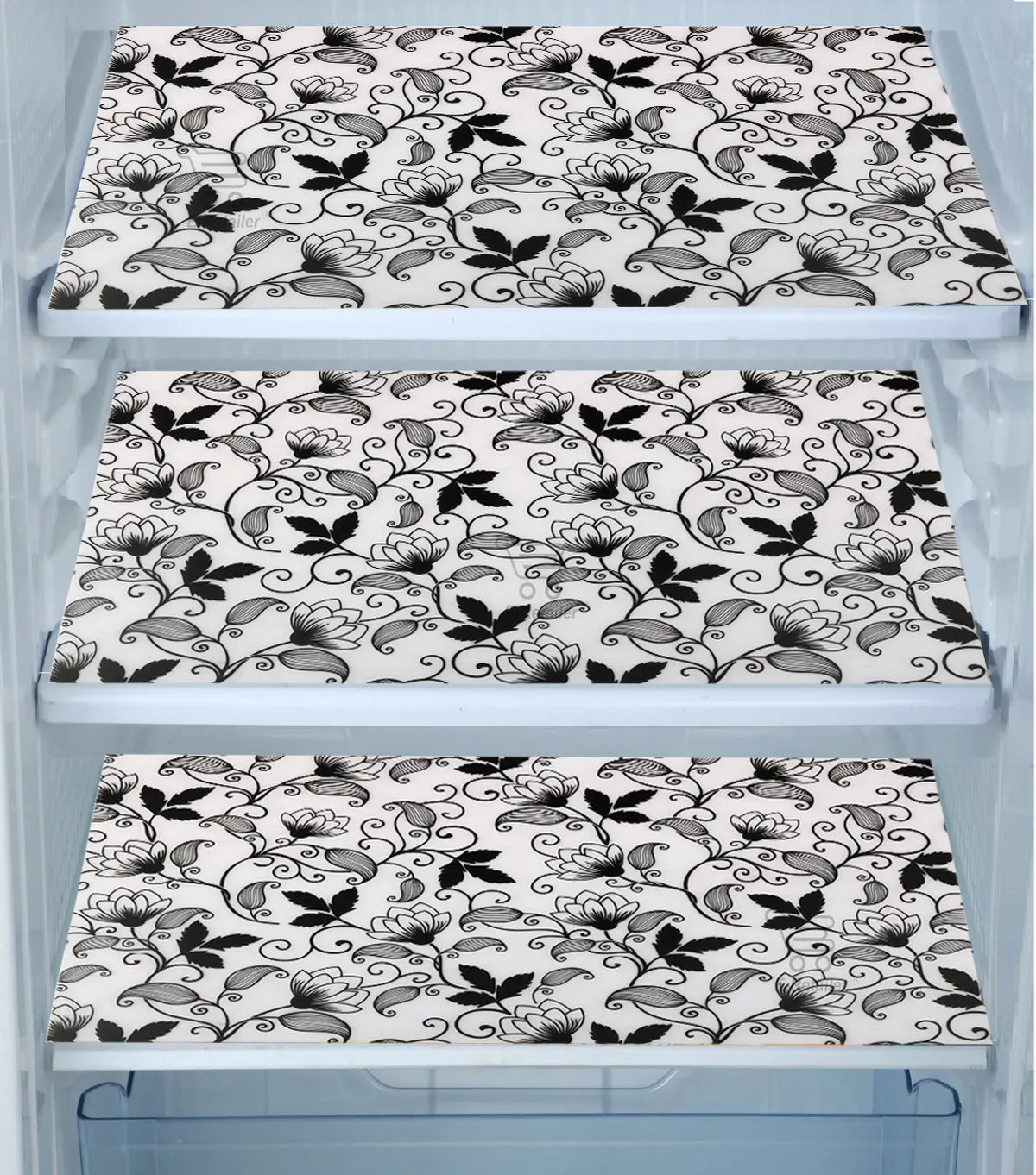 Set of 6 Pcs. Multipurpose Mats/Fridge Mats/Refrigerator Drawer Mats (Material-PP, Color- BLACK AND GREY LEAF NEW, Size-17.5X11.5 Inches) from G DECOR