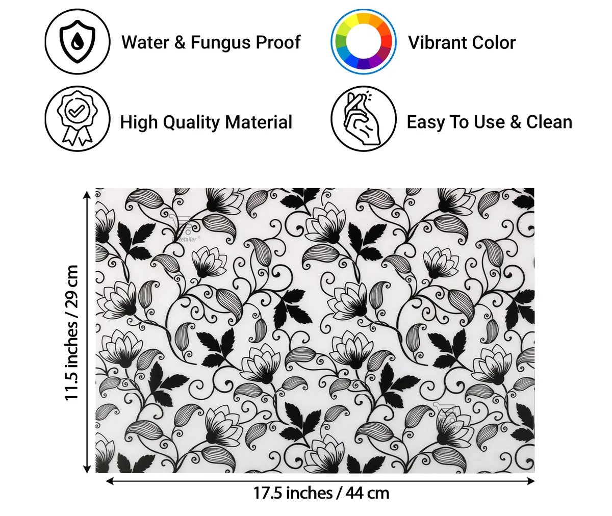 Set of 6 Pcs. Multipurpose Mats/Fridge Mats/Refrigerator Drawer Mats (Material-PP, Color- BLACK AND GREY LEAF NEW, Size-17.5X11.5 Inches) from G DECOR