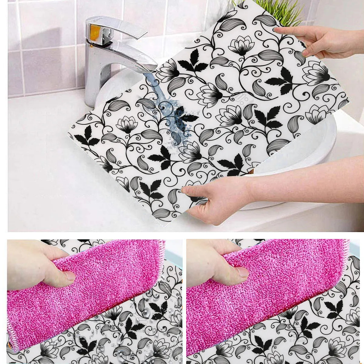 Set of 6 Pcs. Multipurpose Mats/Fridge Mats/Refrigerator Drawer Mats (Material-PP, Color- BLACK AND GREY LEAF NEW, Size-17.5X11.5 Inches) from G DECOR