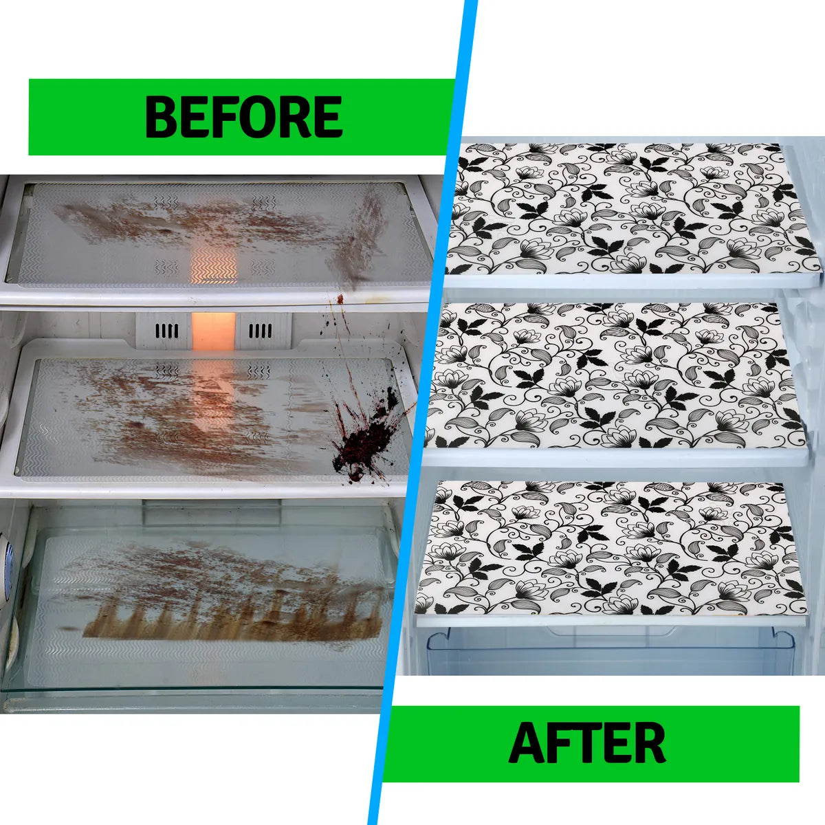 Set of 6 Pcs. Multipurpose Mats/Fridge Mats/Refrigerator Drawer Mats (Material-PP, Color- BLACK AND GREY LEAF NEW, Size-17.5X11.5 Inches) from G DECOR