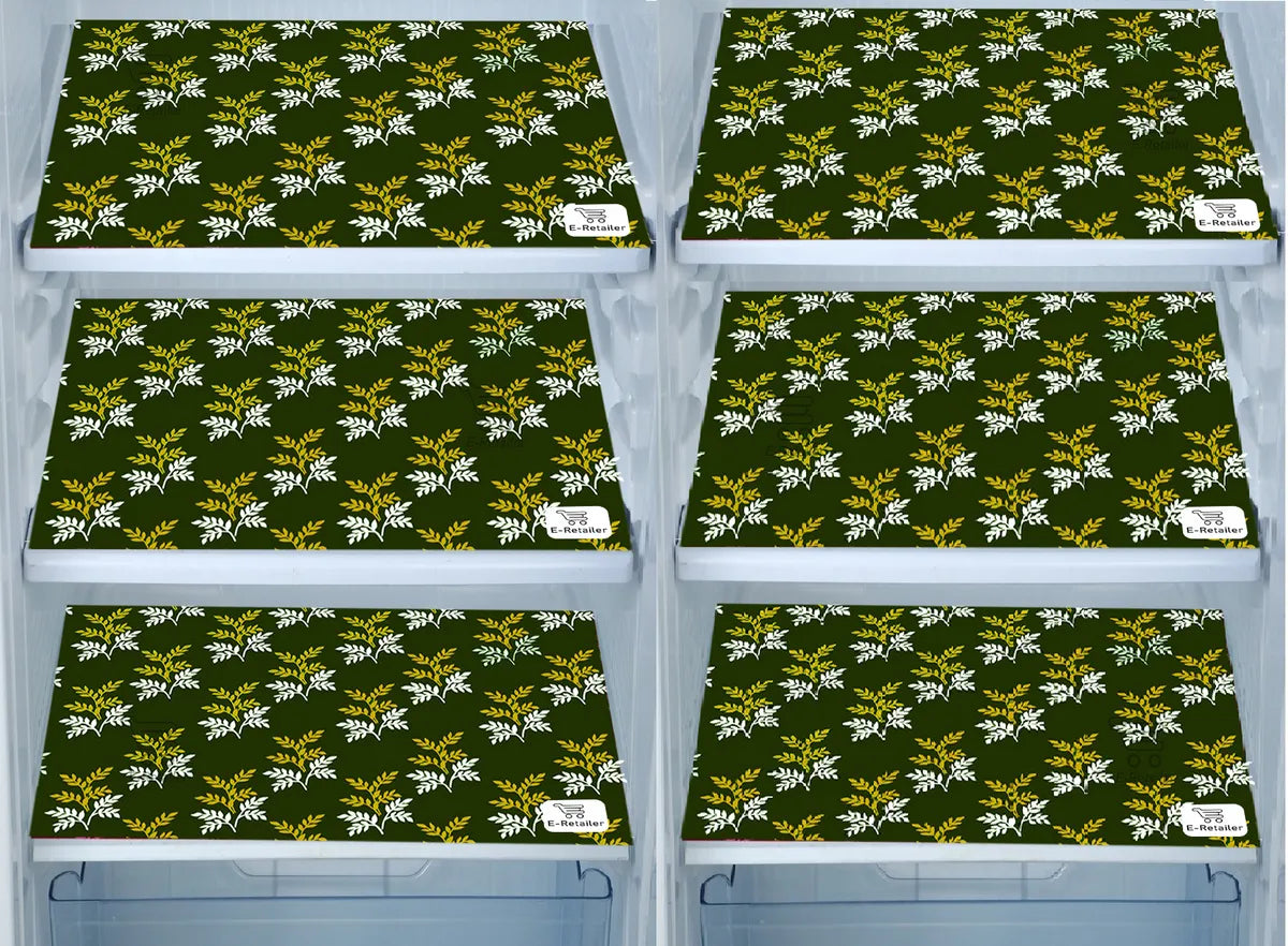 Set of 6 Pcs. Multipurpose Mats/Fridge Mats/Refrigerator Drawer Mats (Material-PP, Color- GREEN LEAF  , Size-17.5X11.5 Inches) from G DECOR
