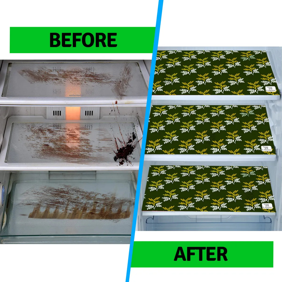 Set of 6 Pcs. Multipurpose Mats/Fridge Mats/Refrigerator Drawer Mats (Material-PP, Color- GREEN LEAF  , Size-17.5X11.5 Inches) from G DECOR