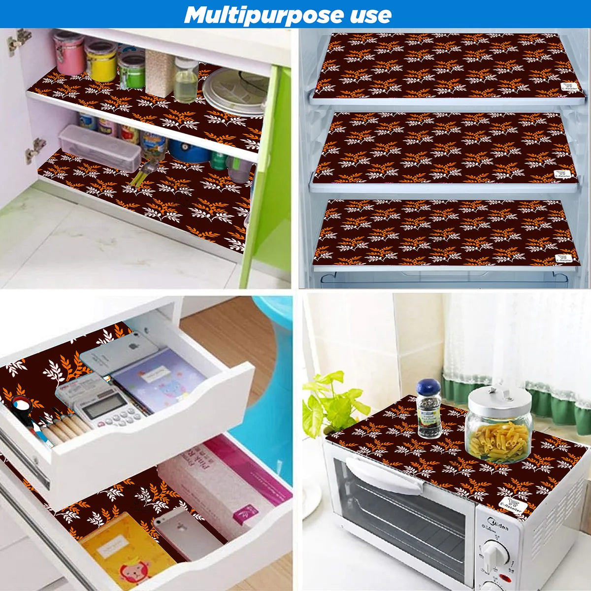 Set of 6 Pcs. Multipurpose Mats/Fridge Mats/Refrigerator Drawer Mats (Material-PP, Color- BROWN SMALL LEAF , Size-17.5X11.5 Inches) from G DECOR