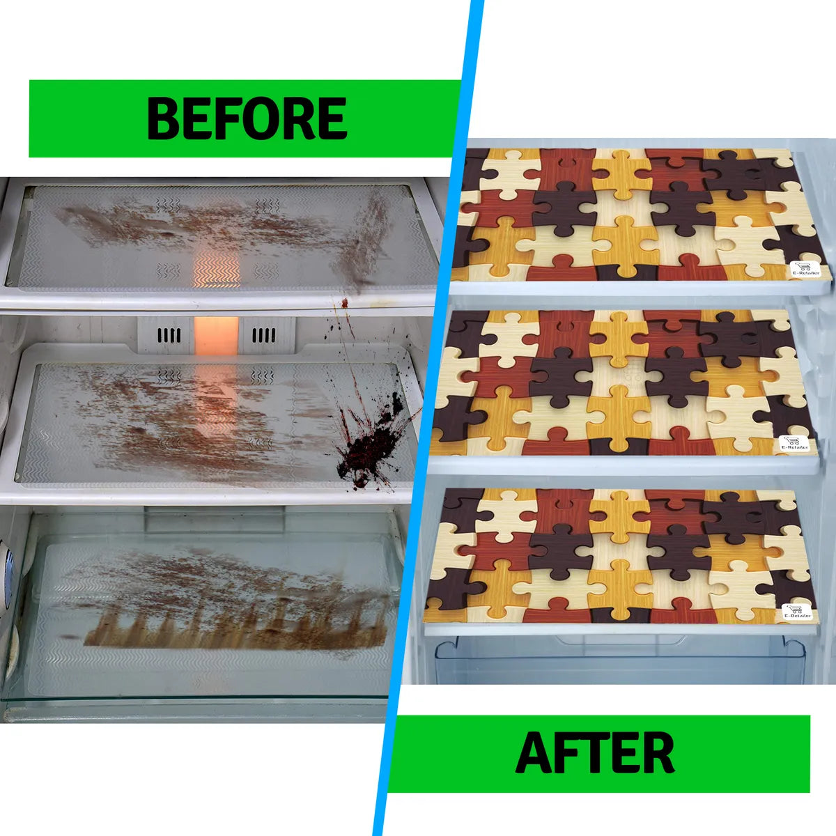 Set of 6 Pcs. Multipurpose Mats/Fridge Mats/Refrigerator Drawer Mats (Material-PP, Color- BROWN PUZZLE  , Size-17.5X11.5 Inches) from G DECOR