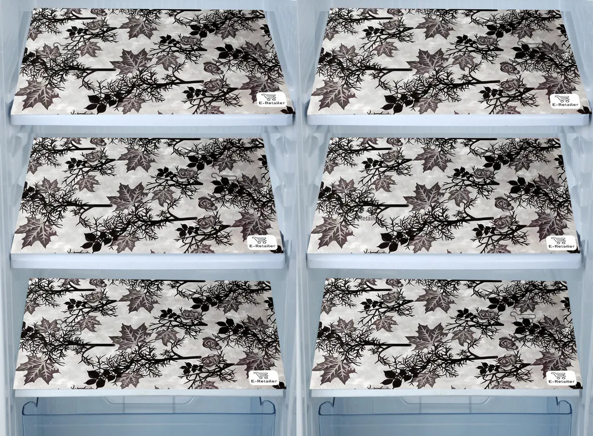 Set of 6 Pcs. Multipurpose Mats/Fridge Mats/Refrigerator Drawer Mats (Material-PP, Color- BLACK AND GREY LEAF, Size-17.5X11.5 Inches) from G DECOR