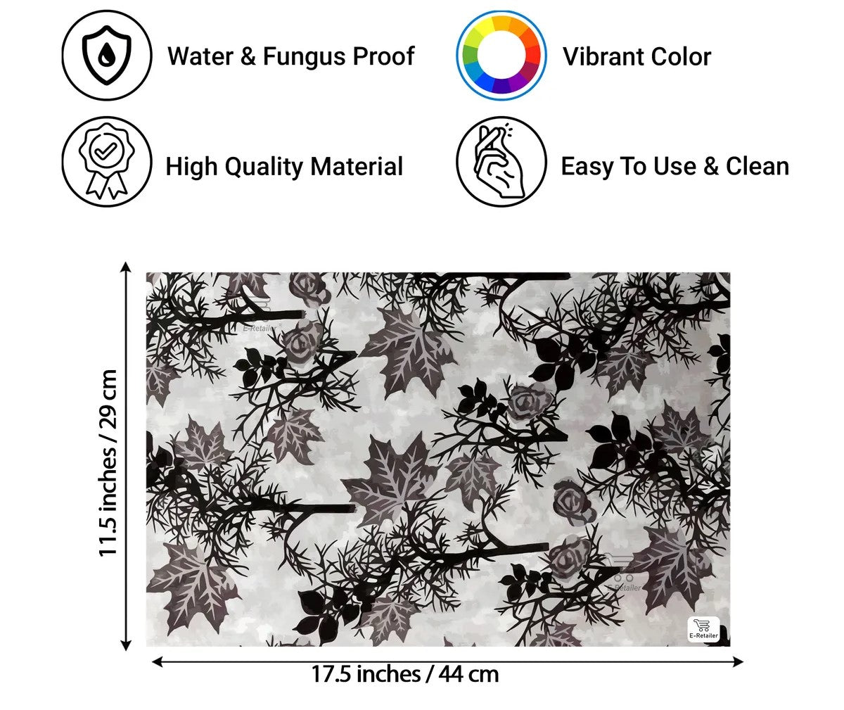 Set of 6 Pcs. Multipurpose Mats/Fridge Mats/Refrigerator Drawer Mats (Material-PP, Color- BLACK AND GREY LEAF, Size-17.5X11.5 Inches) from G DECOR