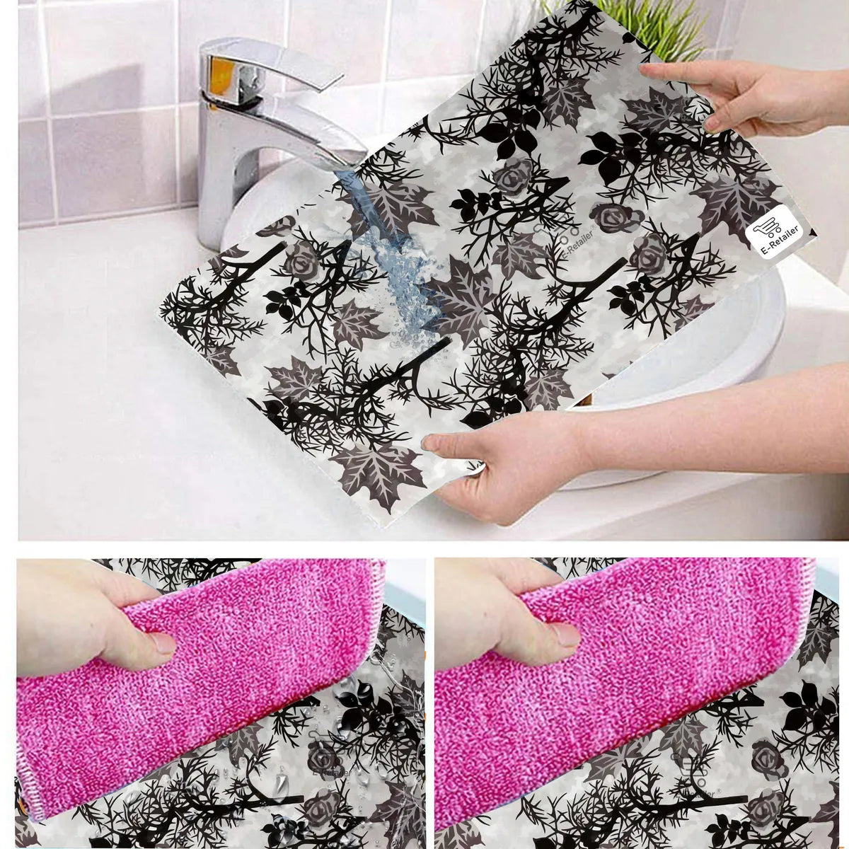 Set of 6 Pcs. Multipurpose Mats/Fridge Mats/Refrigerator Drawer Mats (Material-PP, Color- BLACK AND GREY LEAF, Size-17.5X11.5 Inches) from G DECOR