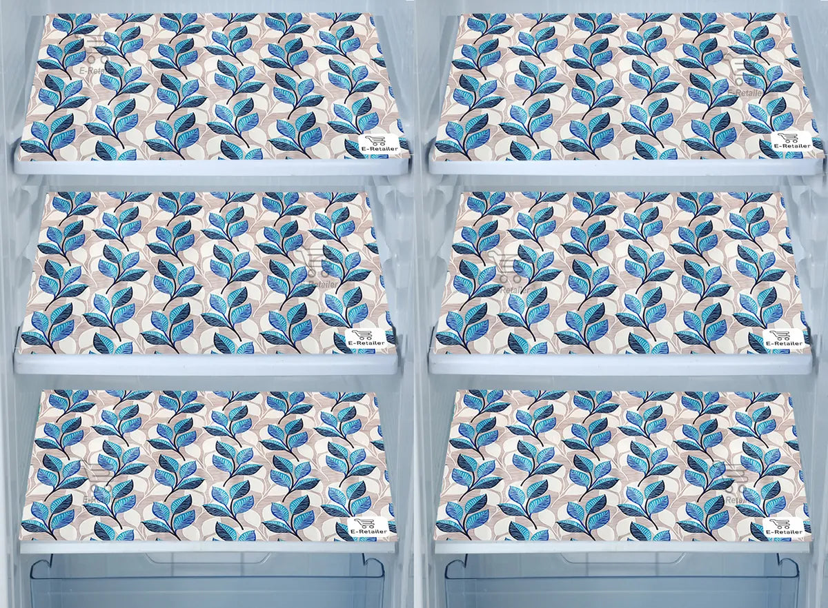 Set of 6 Pcs. Multipurpose Mats/Fridge Mats/Refrigerator Drawer Mats (Material-PP, Color- BLUE LEAF , Size-17.5X11.5 Inches) from G DECOR