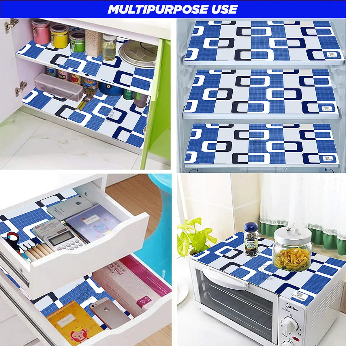 Set of 6 Pcs. Multipurpose Mats/Fridge Mats/Refrigerator Drawer Mats (Material-PP, Color- BLUE , Size-17.5X11.5 Inches) from G DECOR