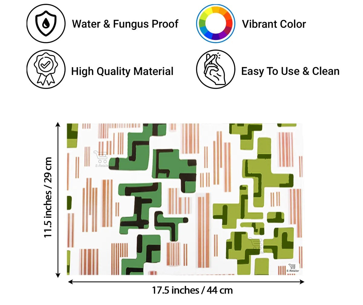 Set of 6 Pcs. Multipurpose Mats/Fridge Mats/Refrigerator Drawer Mats (Material-PP, Color- GREEN GEO , Size-17.5X11.5 Inches) from G DECOR