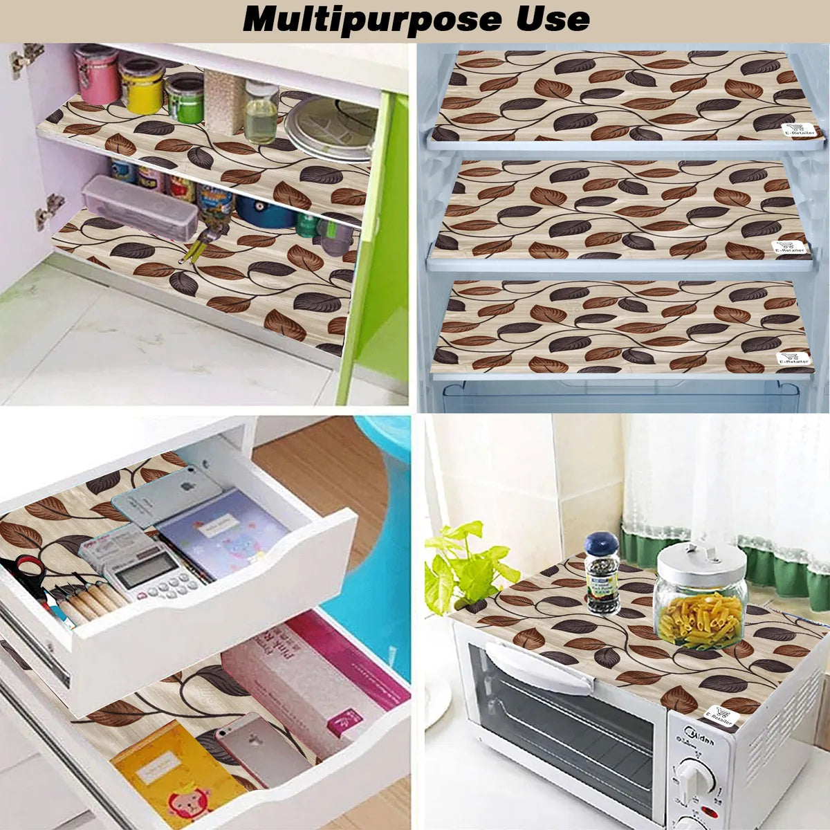 Set of 6 Pcs. Multipurpose Mats/Fridge Mats/Refrigerator Drawer Mats (Material-PP, Color- BROWN , Size-17.5X11.5 Inches) from G DECOR