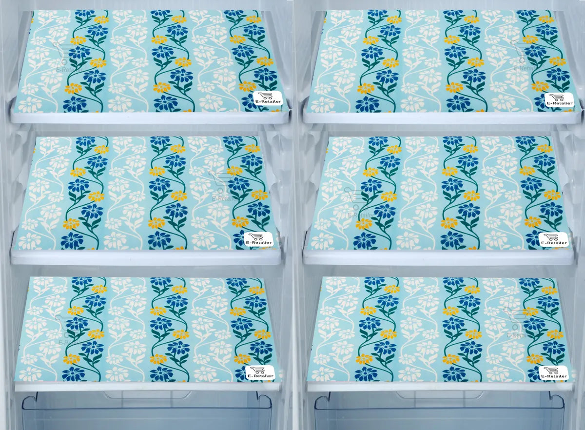 Set of 6 Pcs. Multipurpose Mats/Fridge Mats/Refrigerator Drawer Mats (Material-PP, Color- BLUE BALE LEAF , Size-17.5X11.5 Inches) from G DECOR