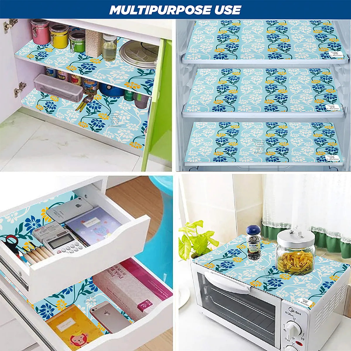 Set of 6 Pcs. Multipurpose Mats/Fridge Mats/Refrigerator Drawer Mats (Material-PP, Color- BLUE BALE LEAF , Size-17.5X11.5 Inches) from G DECOR