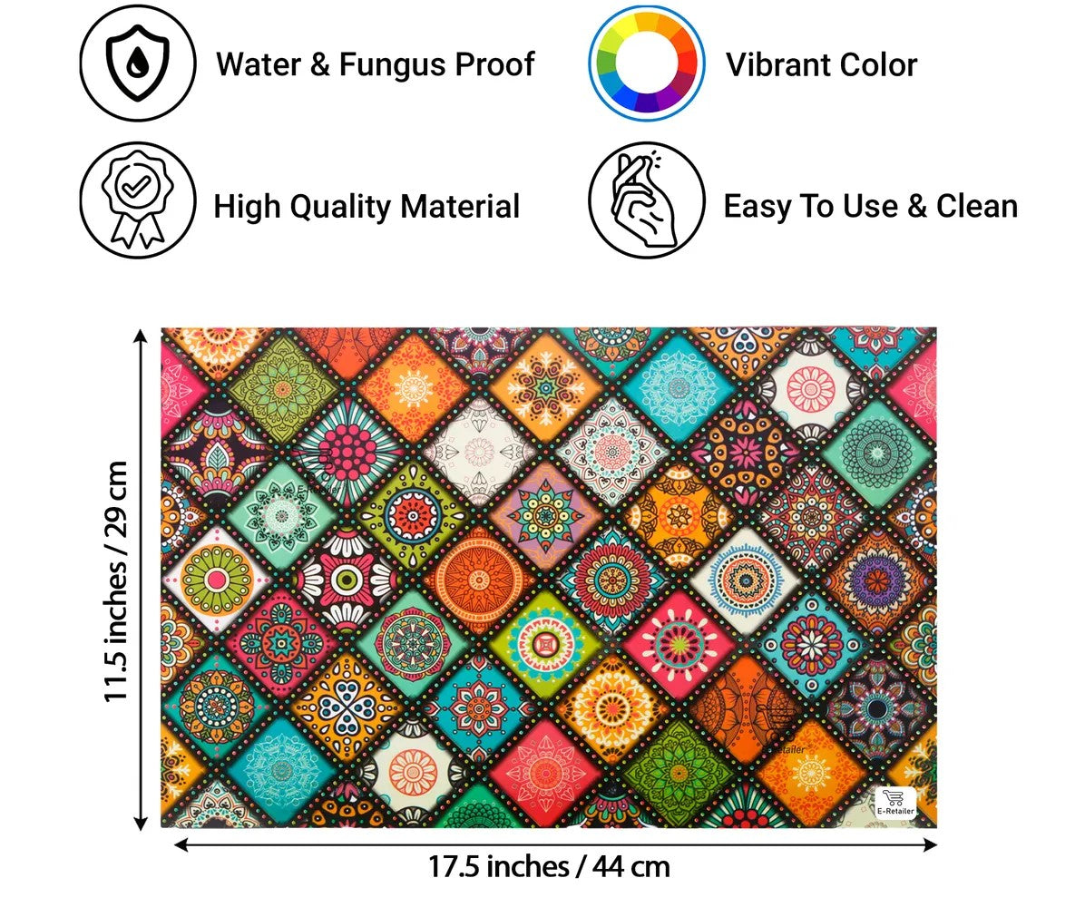 Set of 6 Pcs. Multipurpose Mats/Fridge Mats/Refrigerator Drawer Mats (Material-PP, Color- DIGITAL RANGOLI , Size-17.5X11.5 Inches) from G DECOR