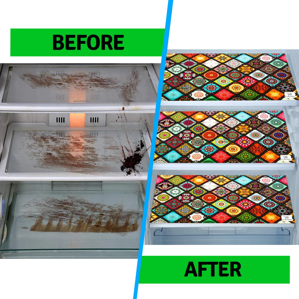 Set of 6 Pcs. Multipurpose Mats/Fridge Mats/Refrigerator Drawer Mats (Material-PP, Color- DIGITAL RANGOLI , Size-17.5X11.5 Inches) from G DECOR