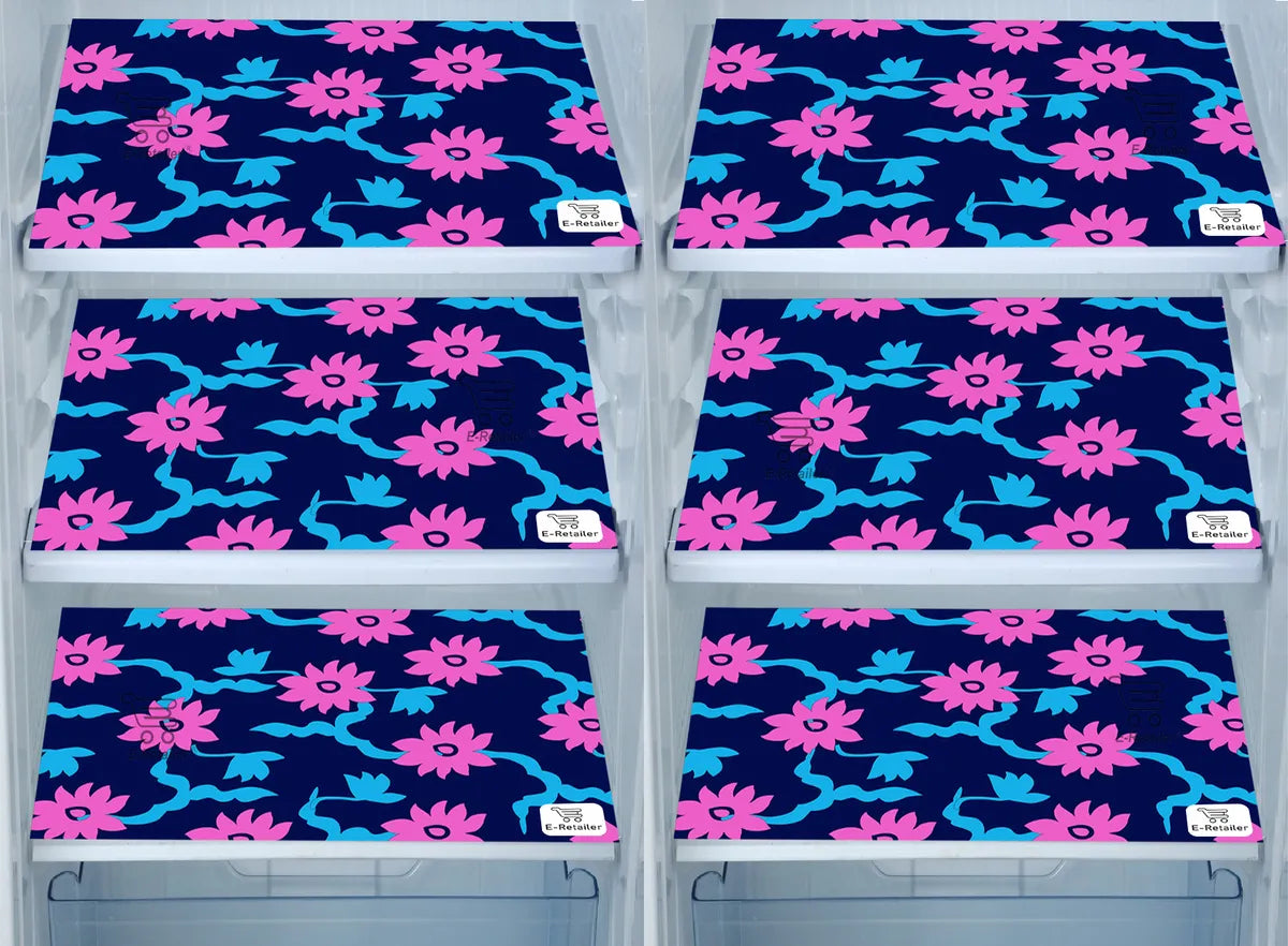Set of 6 Pcs. Multipurpose Mats/Fridge Mats/Refrigerator Drawer Mats (Material-PP, Color- BLUE FLOWER , Size-17.5X11.5 Inches) from G DECOR