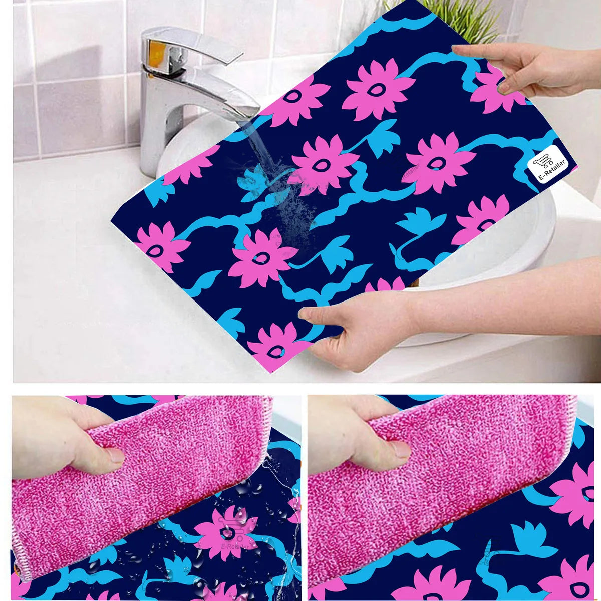 Set of 6 Pcs. Multipurpose Mats/Fridge Mats/Refrigerator Drawer Mats (Material-PP, Color- BLUE FLOWER , Size-17.5X11.5 Inches) from G DECOR