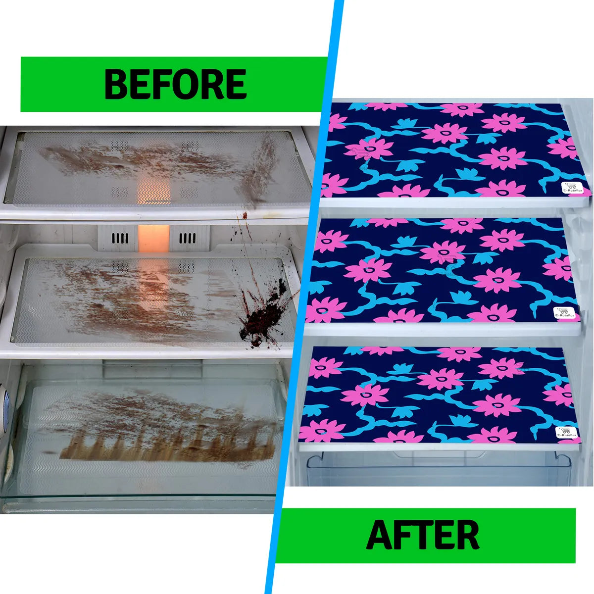 Set of 6 Pcs. Multipurpose Mats/Fridge Mats/Refrigerator Drawer Mats (Material-PP, Color- BLUE FLOWER , Size-17.5X11.5 Inches) from G DECOR