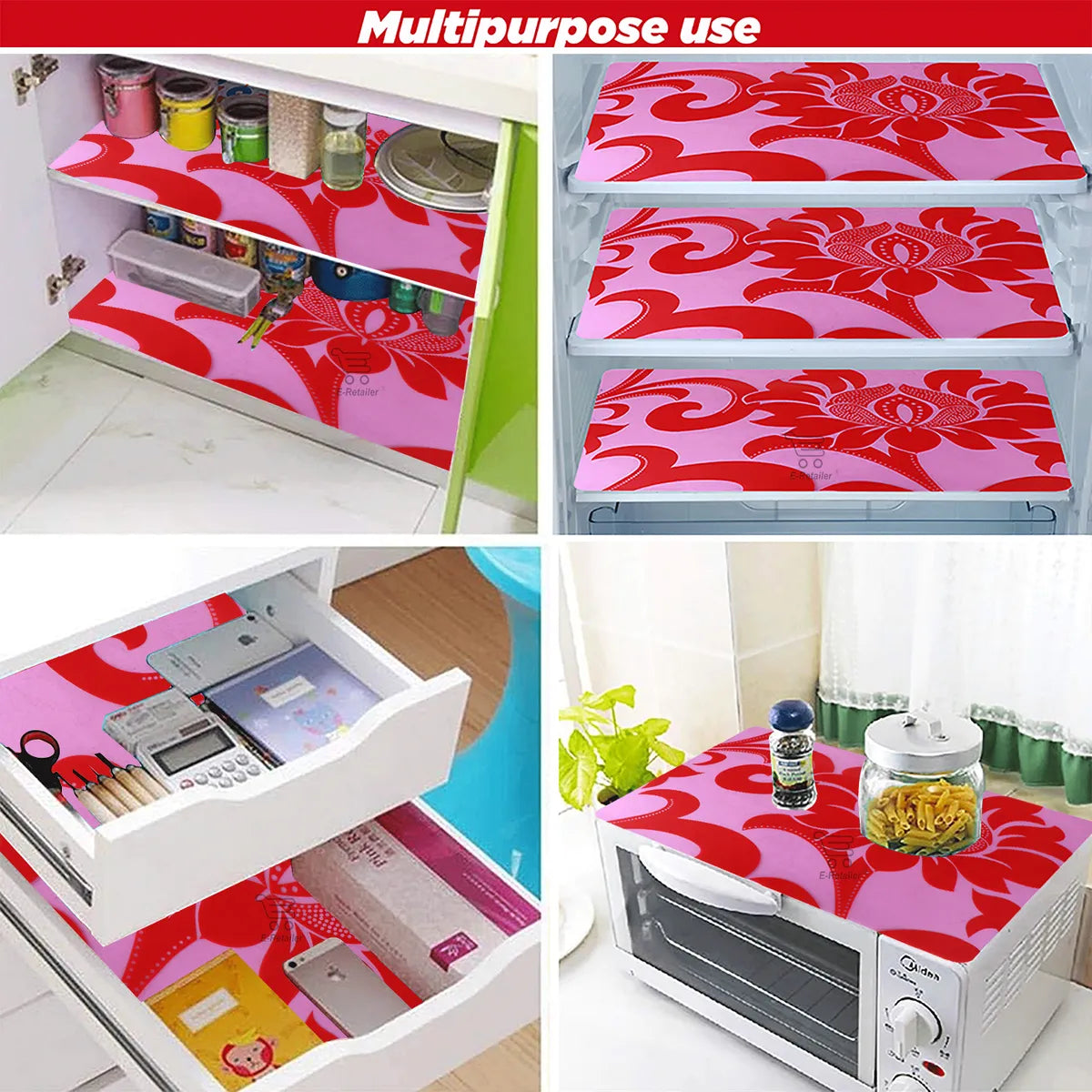 Set of 6 Pcs. Multipurpose Mats/Fridge Mats/Refrigerator Drawer Mats (Material-PP, Color- RED , Size-17.5X11.5 Inches) from G DECOR