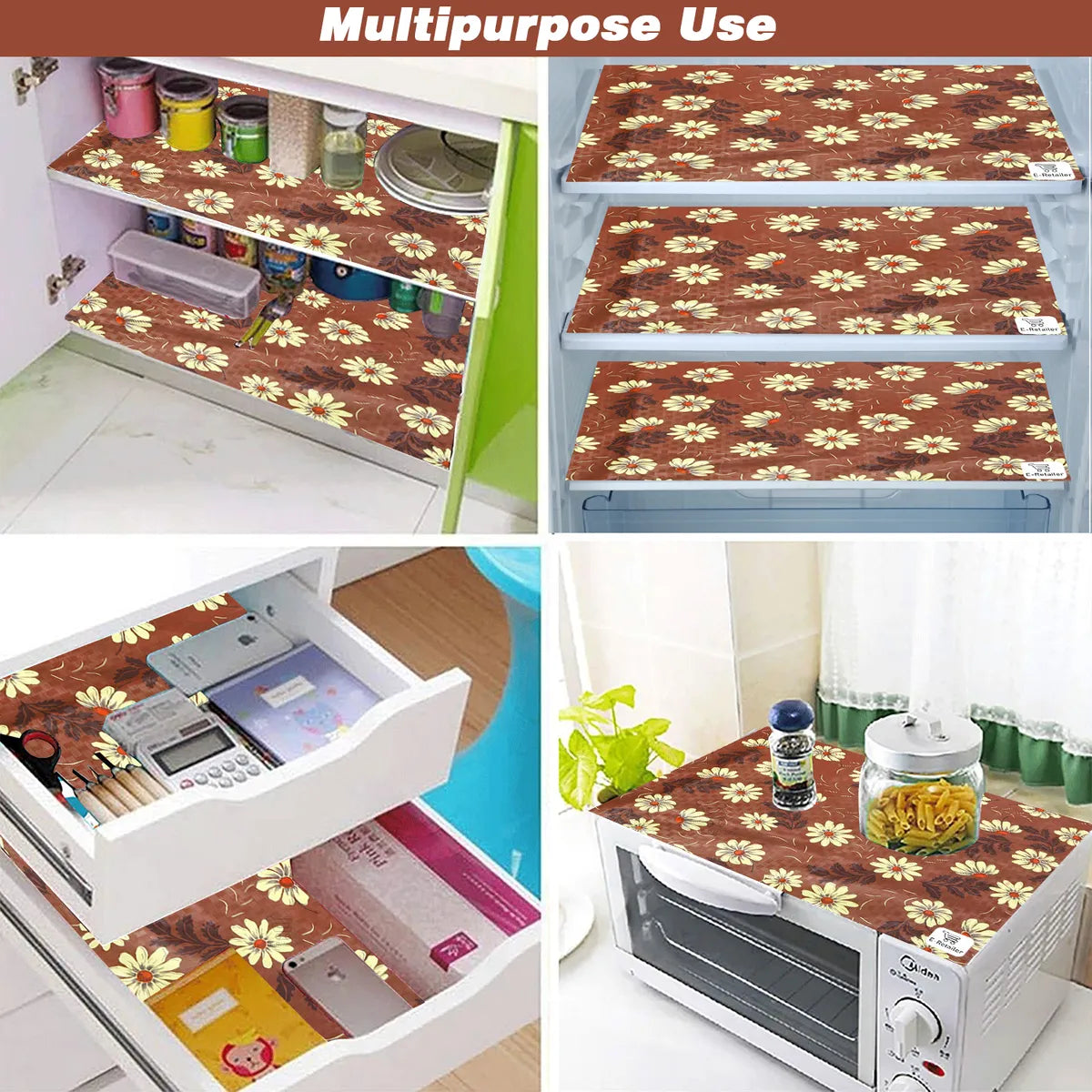 Set of 6 Pcs. Multipurpose Mats/Fridge Mats/Refrigerator Drawer Mats (Material-PP, Color- BROWN , Size-17.5X11.5 Inches) from G DECOR