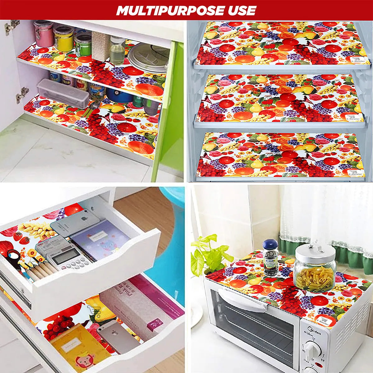 Set of 6 Pcs. Multipurpose Mats/Fridge Mats/Refrigerator Drawer Mats (Material-PP, Color- COLOURFUL , Size-17.5X11.5 Inches) from G DECOR